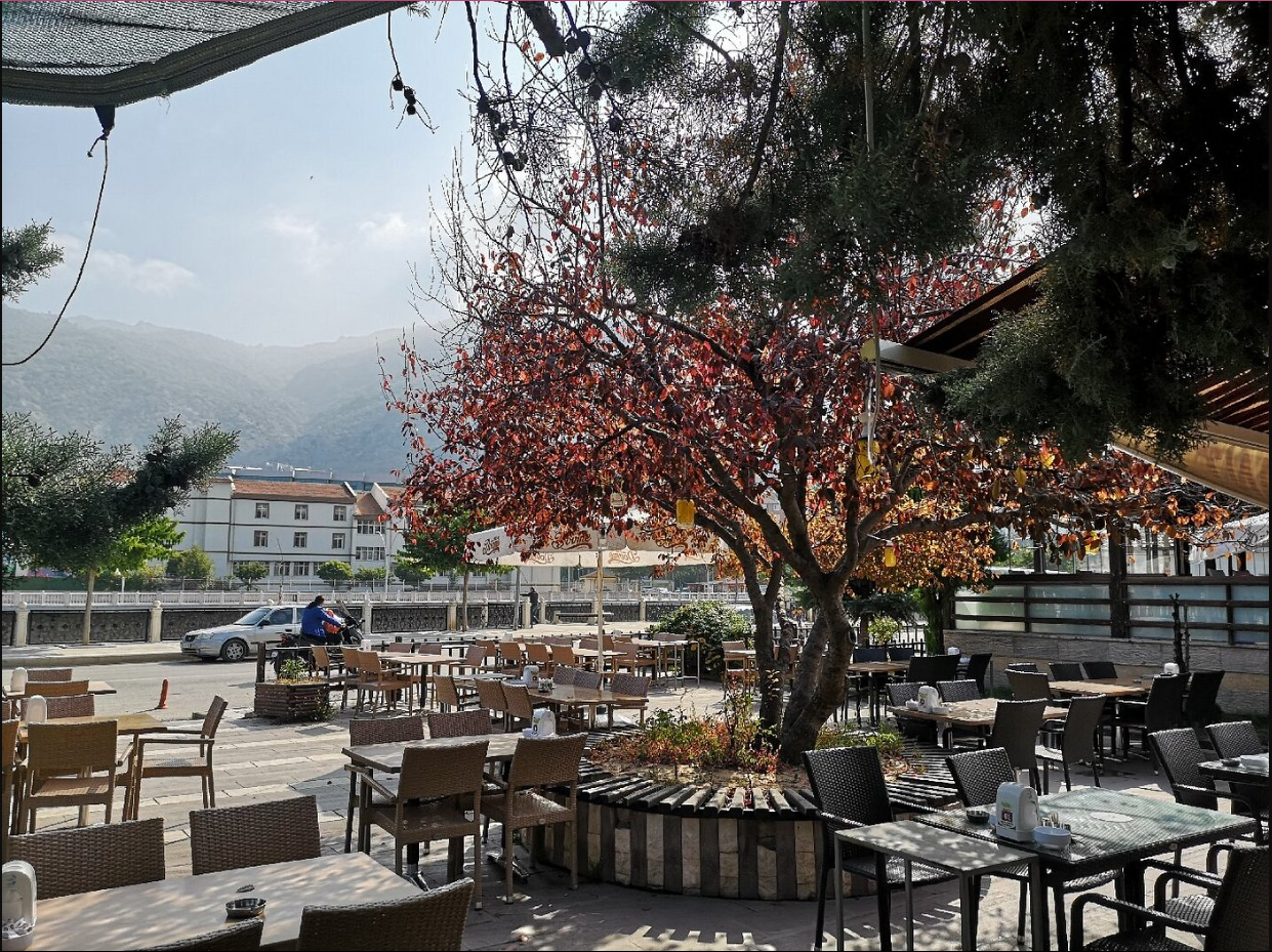 Hasbahçe restoranın iç mekanı, modern dekorasyon ve oturma alanları